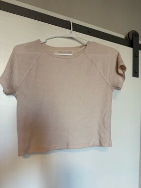 American Eagle Waffle Short Sleeve Crop Top - Light Blush